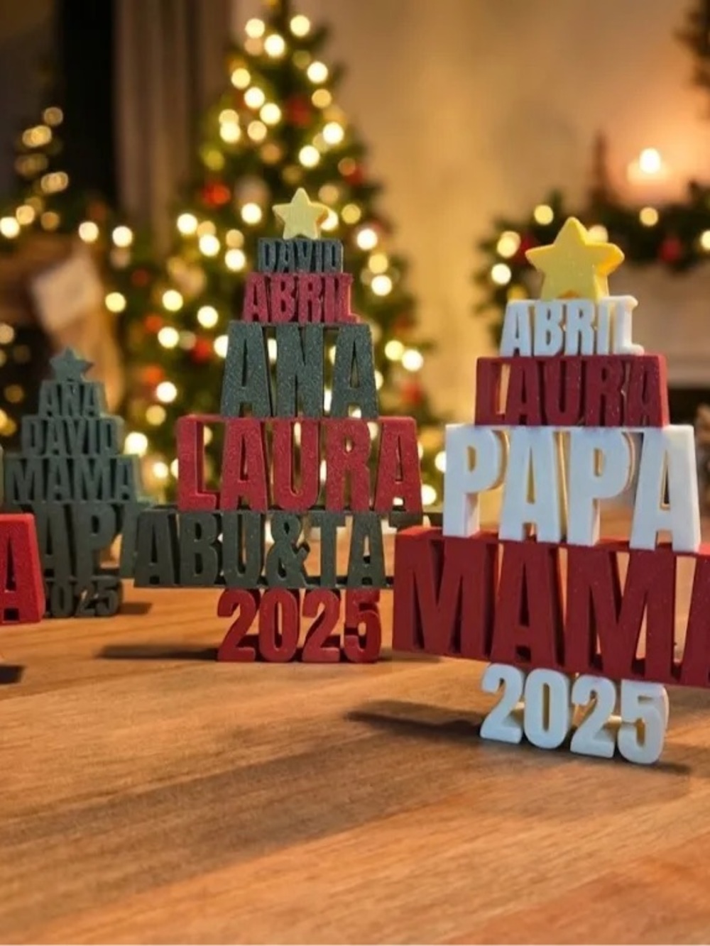 Personalized Holiday Name or Family Tree - Red, Green & White